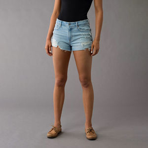 Pantalones cortos de fiesta de verano azul claro para mujer, dobladillo crudo rasgado, algodón desgastado, cinturón con botones, cintura, técnicas lavadas transpirables - Product Image 6