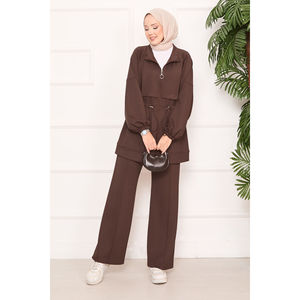 Ensemble hijab deux pièces marron café, style décontracté avec taille ajustable et détail poche - Product Image 5