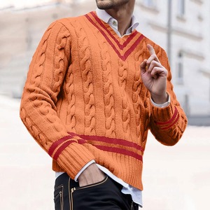 Pull en maille torsadée texturée de qualité supérieure pour homme, style vintage, col rond côtelé, mode minimaliste, 100% coton, anti-boulochage - Product Image 3