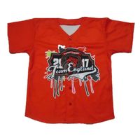 Camiseta de béisbol con gráfico rojo, personalizado de Inglaterra Camiseta con estampado, camisetas de uniforme de equipo de malla de poliéster de manga corta