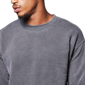 Sweat-shirt gris à col rond pour homme, coupe classique, en molleton de coton, décontracté, pour l'automne, effet délavé, personnalisable, prix de gros - Product Image 3