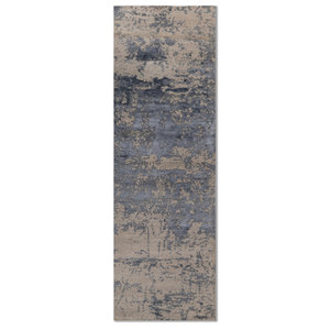 Kavi <b>Grey</b> Black Hand Knotted Wool Bamboo Silk Rug Abstract Pattern for Home Hallway Rectangular 10mm Thick for Teens-Esk-430(Fr) - Product Image 1