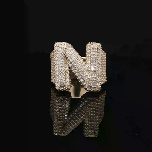 Anillo con Letra N con Incrustaciones de Diamantes, Estilo Hip Hop, Anillo Inicial del Alfabeto, Tono Plateado, Joyería de Moda para Hombre y Mujer, Regalo - Product Image 1