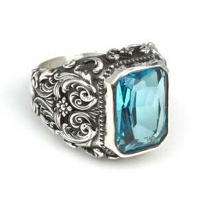 925 Sterling <b>Silver</b> Rectangular Men's <b>Ring</b> Blue Aquamarine <b>Emerald</b> Cut Turquoise IGI Certified Fine Jewelry for Everyday Wear - Product Image 6