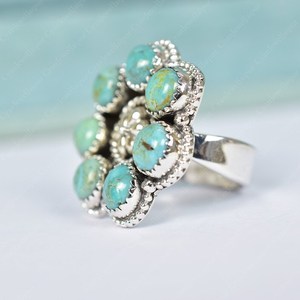 Handmade Turquoise 925 Sterling Silver <b>Adjustable</b> <b>Ring</b> Statement <b>Ring</b> for Women - Product Image 3