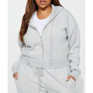 Ensemble de survêtement pour femme en molleton épais respirant décontracté à capuche deux pièces avec fermeture éclair et logo personnalisé à manches longues - Product Image 4