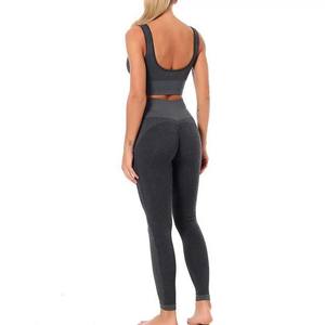 Haute qualité vêtements pour femmes vêtements de sport Yoga ensemble Gym Fitness 2 pièces soutien-gorge et Leggings 100% coton couleur unie ensemble pour les femmes - Product Image 5