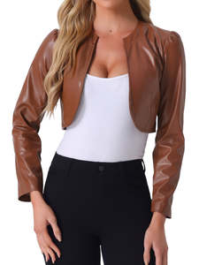 Veste en cuir de haute qualité à la mode pour femmes longueur régulière motif solide Streetwear pour l'automne et l'hiver - Product Image 2