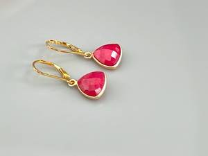 Pendientes colgantes de plata de ley 925, Perla de Rubí, bisel elegante, piedras preciosas, acentos de diamantes, oro Vermeil para regalo de fiesta de boda para - Product Image 2
