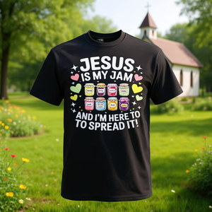 T-shirt con versetto biblico cristiano 'Jesus Is My Jam' per diffondere la parola di Dio - Product Image 3