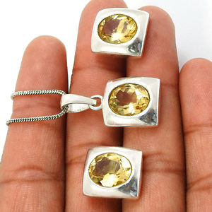Nouveauté Design de luxe 925 argent Sterling citrine naturelle pierre précieuse forme ovale ensemble de bijoux faits à la main pour les fêtes d'anniversaire - Product Image 3