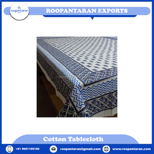 ผ้าปูโต๊ะผ้าฝ้ายอินเดียสีฟ้า - Product Image 2