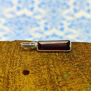 Dainty Rectangle Shape <b>Garnet</b> Gemstone 925 Sterling Silver Bezel <b>Pendant</b> Bohemian Artisan Crafted Silver <b>Pendant</b> Necklace - Product Image 2