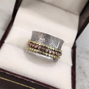 Anillo de meditación con banda giratoria, anillo de Plata de Ley 925 para mujer, joyería hecha a mano, anillo giratorio para hombre con ansiedad navideña - Product Image 5