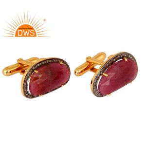 New Arrival Sterling Silver Natural Diamond And Ruby Gemstone Cuff Link Custom Jewelry Manufacturer - Product Image 2