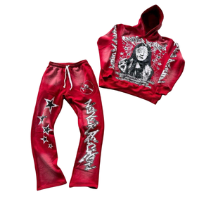 Vintage Sun Faded Tracksuits Cotton Fleece Streetwear Baggy <b>Trouser</b> Pullover Hoodie Sweat Suits - Product Image 3