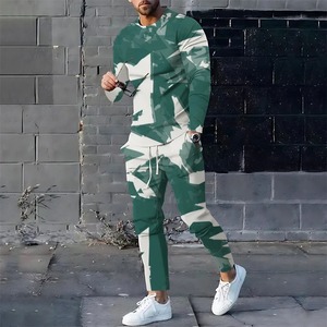 Printemps et automne costume de sport pour hommes sweat à capuche doublé polaire + pantalons de survêtement 2 ensembles étiquette en cuir broderie vêtements pour hommes - Product Image 4