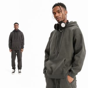 Conjunto de chándales ligeros de 100% algodón de talla grande con capucha para hombre, chándales con logotipo personalizado, pantalones de chándal de lana de 280gsm para invierno - Product Image 4