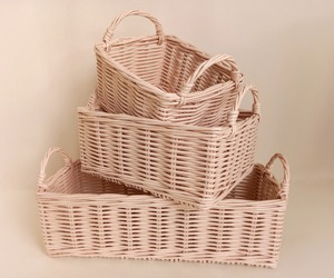 Set Of 3 Pink <b>Wicker</b> Storage <b>Baskets</b> <b>with</b> <b>Handles</b> Handmade Storage <b>Baskets</b> Natural Rattan Modern Multifunction Made in Viet Nam - Product Image 1