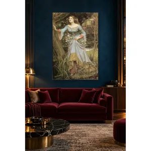 Fida Waterhouse Ophelia en robe bleue appuyant la tête contre un arbre, impression sur toile - Product Image 1