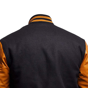 แจ็กเก็ตเบสบอลแขนหนังสำหรับผู้ชายเสื้อแจ็คเก็ตขนสัตว์100% เรียบ - Product Image 5