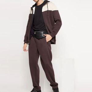 Conjunto de chándal de ocio para hombre, conjunto de dos piezas, jersey de bloque de Color de mezcla de algodón, pantalones, chándales de tela transpirable para hombre - Product Image 5