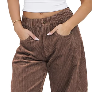 <b>WOMEN</b> MID RISE CORD BARREL <b>JEANS</b> CASUAL BAGGY WIDE LEG CORDUROY CROPPED ANKLE PANTS BANGLADESH NEW ARRIVAL DIRECT FACTORY - Product Image 1
