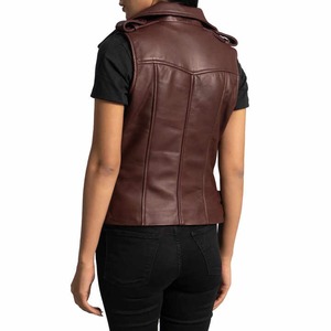 Gilet en cuir tendance pour femmes, fermeture éclair asymétrique, vêtements d'extérieur d'hiver, gilet en cuir marron tendance - Product Image 2