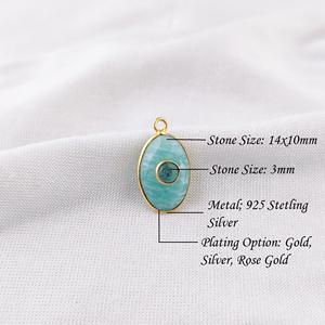 Saphir Bezel Pendentif 14x10mm Forme Ovale Saphir Bleu Avec 3mm Labradorite Or 18K Vermeil 925 Sterling Silver Bezel Pendentifs - Product Image 5