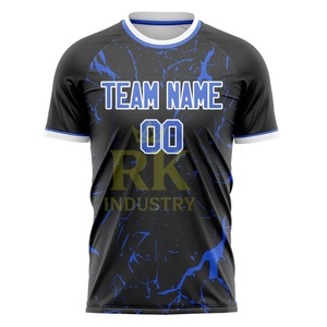 Maillot de football unisexe personnalisable à prix abordable, bleu et noir contrastés, séchage rapide, respirant, 100% polyester, nom d'équipe personnalisé, fan - Product Image 1