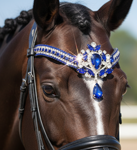 Bandeau de front en cristal bleu fait à la main de luxe pour chevaux élégant strass serre-tête de bride équestre pour spectacles et compétitions - Product Image 1
