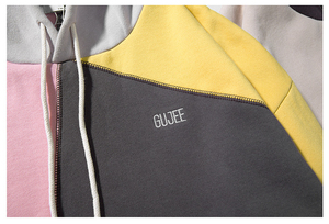 Sweat à capuche en polaire pour hommes, pull imprimé de blocs de couleurs avec broderie, épaule tombante, manteau Streetwear pour hommes - Product Image 5