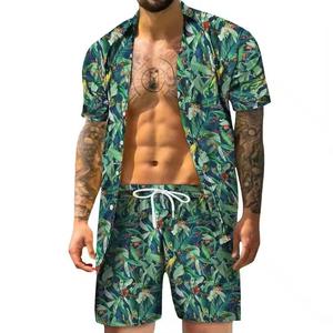 Costume deux pièces d'été pour hommes chemise à boutons à manches courtes vêtements de plage 2 pièces survêtement ensemble short en lin pour hommes solide - Product Image 4
