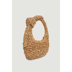 Stone Detailed Hand-Knitted Camel <b>Straw</b> <b>Bag</b> 18x24 Cm CNT1048 - 1022-camel - Product Image 4