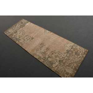 Turkish Vintage Eco Friendly Rug 2.1x5.8 ft <b>Brown</b> Patchwork <b>Wool</b> with Latex Backing - Product Image 1