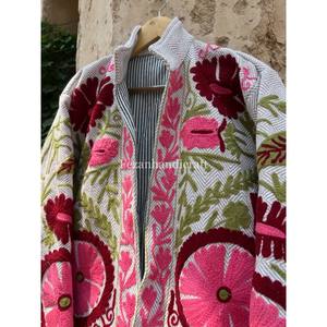 Unisex Uzbek Floral Embroidery Jute Cotton Jacket Stand Collar Knitted Short Party Wear <b>Coat</b> Autumn Lining Trending for Women - Product Image 1