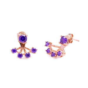 Améthyste CZ Stone Round Design CZ Geometric Shape Ear Jackets Trendy Earrings Turkish Handmade 925 Sterling Silver Jewelry - Product Image 2