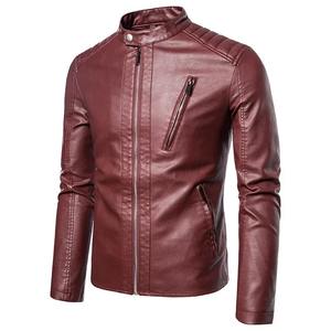 Chaquetas con cuello levantado moda Casual Streetwear primavera otoño hombres motocicleta chaqueta de cuero tendencia sólida abrigo blanco a prueba de viento - Product Image 4