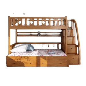 Lit superposé en bois de style moderne simple chambre à coucher meubles pour enfants avec de nombreux tiroirs et escaliers Costumiz couleur et produit - Product Image 1