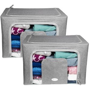 Grande capacità 2 grige tessuto organizzatore scatole 50x40x33 Cm-66 litri con finestra in metallo per la conservazione dei vestiti - Product Image 1