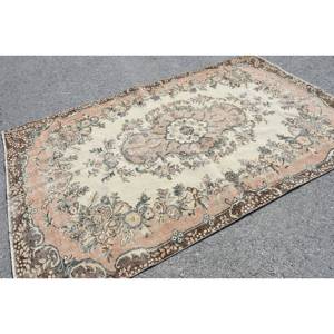 Classic Beige <b>Brown</b> <b>Wool</b> Rug 5.6 X 8.9 ft Handmade Turkish Rugs Rectangular Patchwork Design for Living Bedroom Hallway Latex - Product Image 2