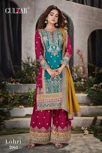 Excellente qualité tenue Premium Multi couleurs Chinon soie Salwar Suit & Dupatta avec Codding broderie diamant travail à vendre - Product Image 3
