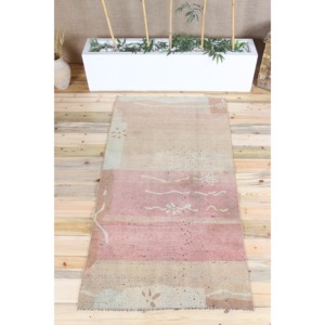 Tapis turc décoratif 3,3x6,4 pi (100x196 cm), tapis en laine vintage rose à motifs floraux - Product Image 1
