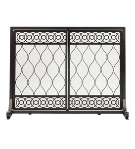 Paravent de cheminée en métal à double porte, motif treillis marocain, avec grille de protection anti-étincelles articulée, autoportant, pour usage intérieur - Product Image 2