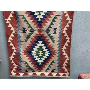 Turkish Accent Rug 3.7x5.6 ft, <b>Red</b> Moroccan Vintage <b>Wool</b> Rug - Product Image 2