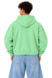 Sudadera con Capucha Verde Menta para Hombre, Cierre de Cremallera, Felpa, Color Sólido, Corte Regular, para Otoño, 100% Algodón, Antiencogimiento, 350g - Product Image 2