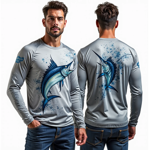 เสื้อตกปลาแขนยาวสำหรับผู้ชายผ้าดรายฟิตพิมพ์ซับลิเมชันและอุปกรณ์ป้องกันแสงแดดสำหรับอุปกรณ์ตกปลา - Product Image 4