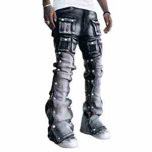 Pantalones Vaqueros Ajustados de Diseñador para Hombre, Hechos a Medida por el Fabricante, al por Mayor, de Alta Calidad, a la Moda, Negros, Estilo Motero, de Mezclilla - Product Image 2