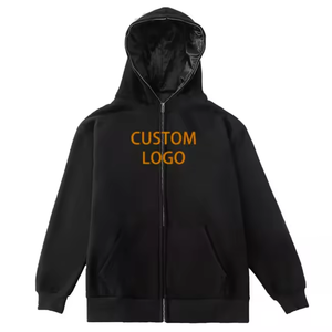 Sudaderas con capucha de gran tamaño en blanco con logotipo personalizado, 100% algodón, forro polar de satén, cara completa, cremallera, estampado - Product Image 3