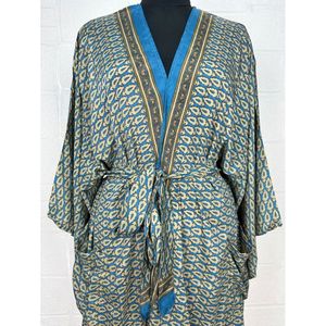 Vintage Silk Riya Short Kimono Lightweight Boho <b>Robe</b> Perfect <b>Beach</b> Coverup for Her Recyclable Swimsuit Accessory Soft Breathable - Product Image 2